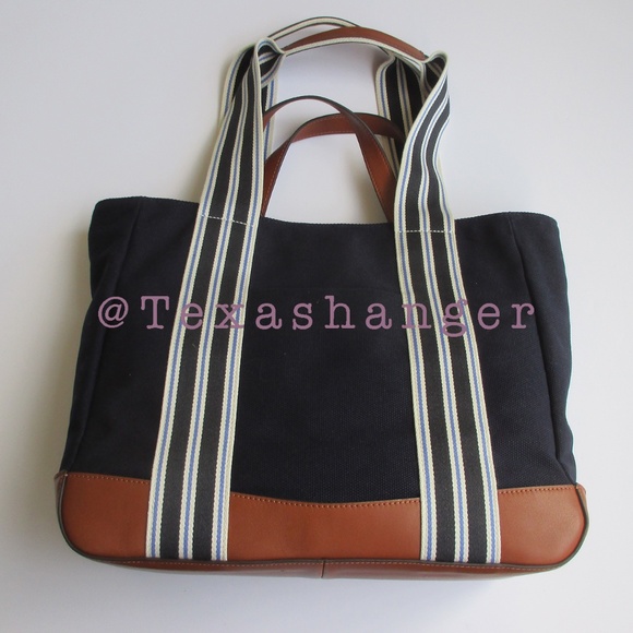 NWT Lauren Ralph Lauren Lora Stripe Detail Canvas Tote Bag Navy - Picture 10 of 16